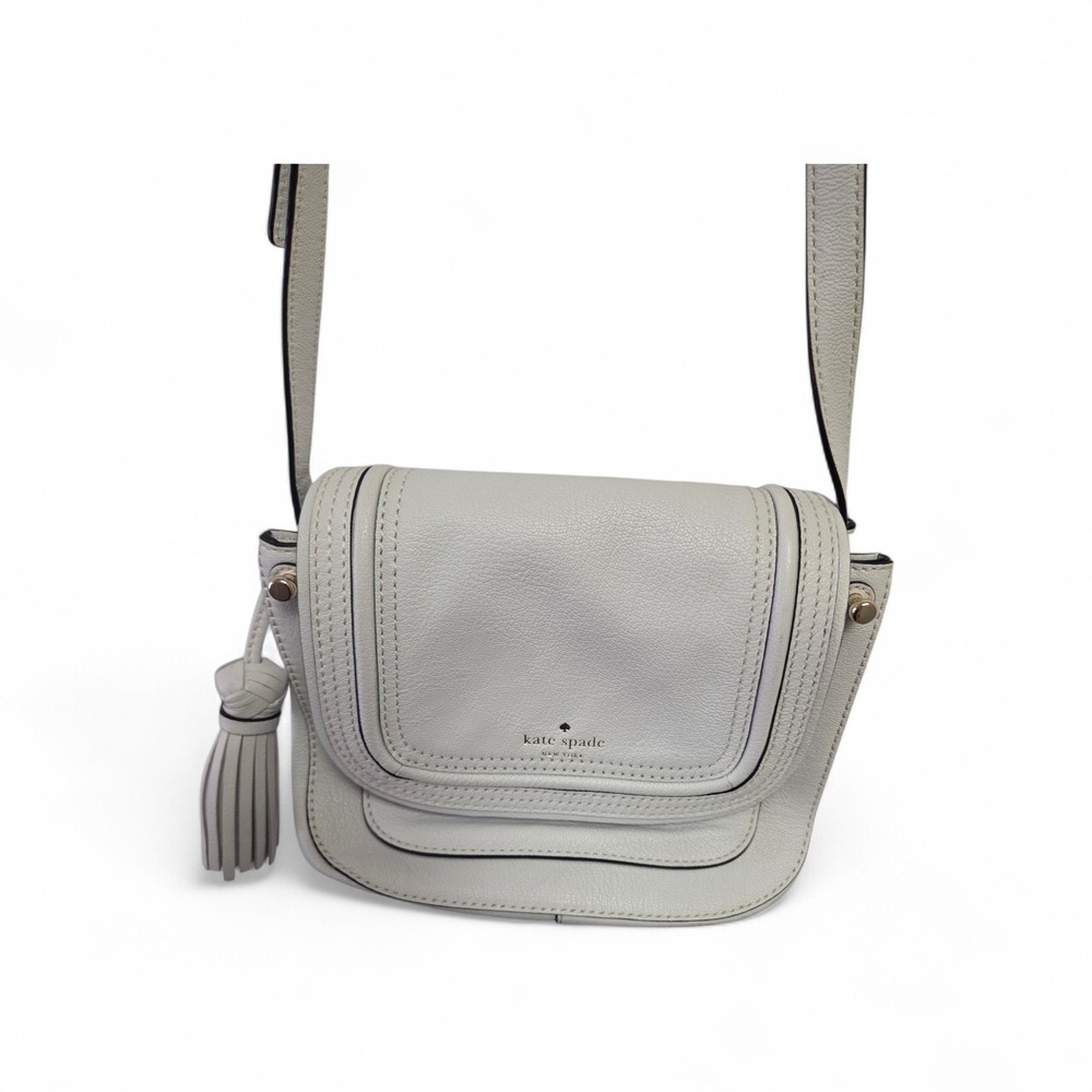 Kate Spade New York Pebbled Leather Crossbody Bag Off White Tassel Flap PXRU5153